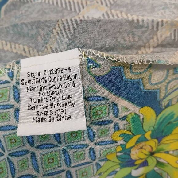 Johnny was womens large asymmetric hem floral blouse green top boho - Picture 9 of 9